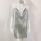 Metallic Coated Fabric Women Clothing Metal Sequ Dress Sexy Sweet Spicy Dress Rhinestone Cami Dress Women