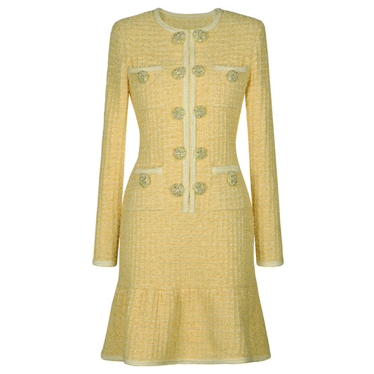 Spring Autumn Fashionable Knitted round Neck Woolen Slim Fit Slimming Long Sleeves Dress Women
