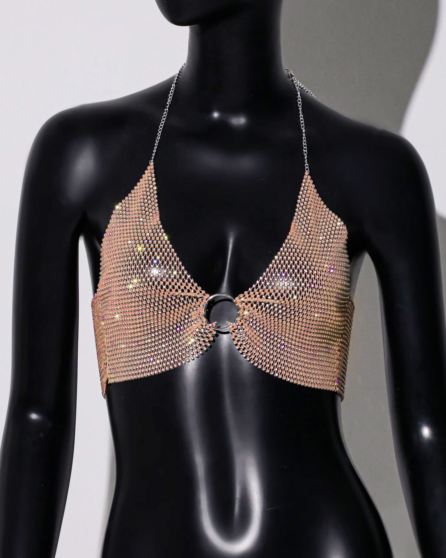 Women Clothing Sweet Spicy Top Wall Mounted Sling Fishnet Rhinestone Camisole Summer Dopamine Sling