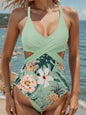 Bikini Printing Hollow Out Cutout Out Tied Sexy Siamese Bikini Swimsuit Swimwear Women