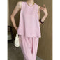 Summer Loose Feeling Tencel Linen Vest Wide Leg Pants Casual Two Piece Suit