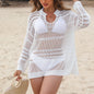 Women Clothing Cutout Blouse Top Long Sleeve Beach Vacation Blouse Asian U Collar Swimsuit Outwear