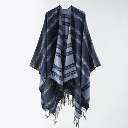 Shawl Autumn Winter Cashmere Like Striped Shawl Women Cloak