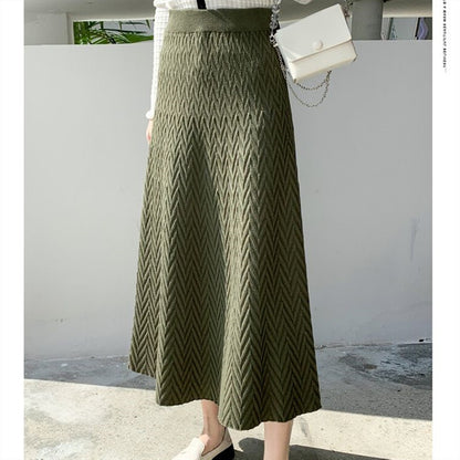 Knitted Skirt Autumn Winter Korean High Waist Knit Large Swing Skirt Women A line Skirt