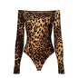 Women off Neck High Waist Long Sleeve Leopard Print Jumpsuit Tight Top