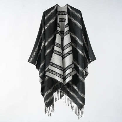 Shawl Autumn Winter Cashmere Like Striped Shawl Women Cloak