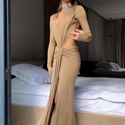 Summer Same Strap Backless Slit Sexy Dress