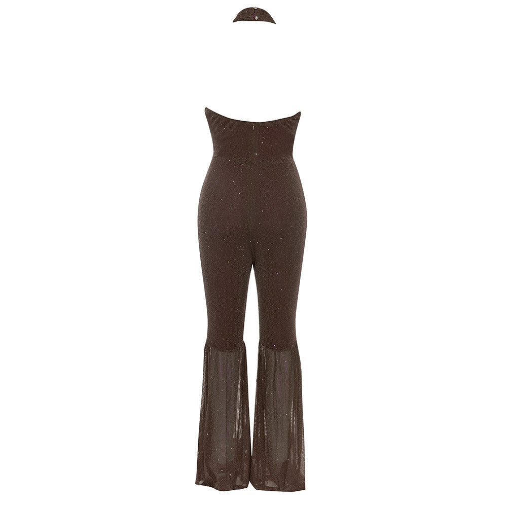 Dress Simple Sexy Halter Hollow Out Cutout Backless Slim Flared Pantyhose for Women