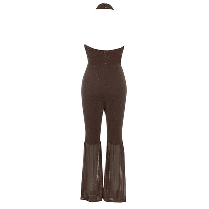Dress Simple Sexy Halter Hollow Out Cutout Backless Slim Flared Pantyhose for Women