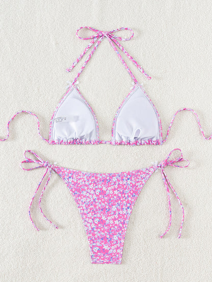 Bikini Floral Bow Lace up Sexy Bikini Swimsuit Swimwear Women
