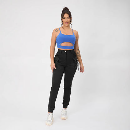 Multi Color Camisole Sports Slim Fitting Hollow Out Cutout Adjustable Buckle Top for Women