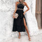 Women Clothing Summer Elegant Halter High Waist Dress