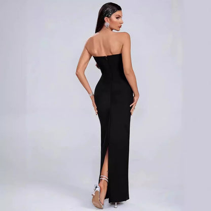 Star High End Knitted Black Tube Top Diamond Evening Party Dress Special Interest Design Bandage Backless Dress