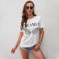 Women Summer Music Festival Western Denim Letter Graphic Printed Casual Top Women T shirt