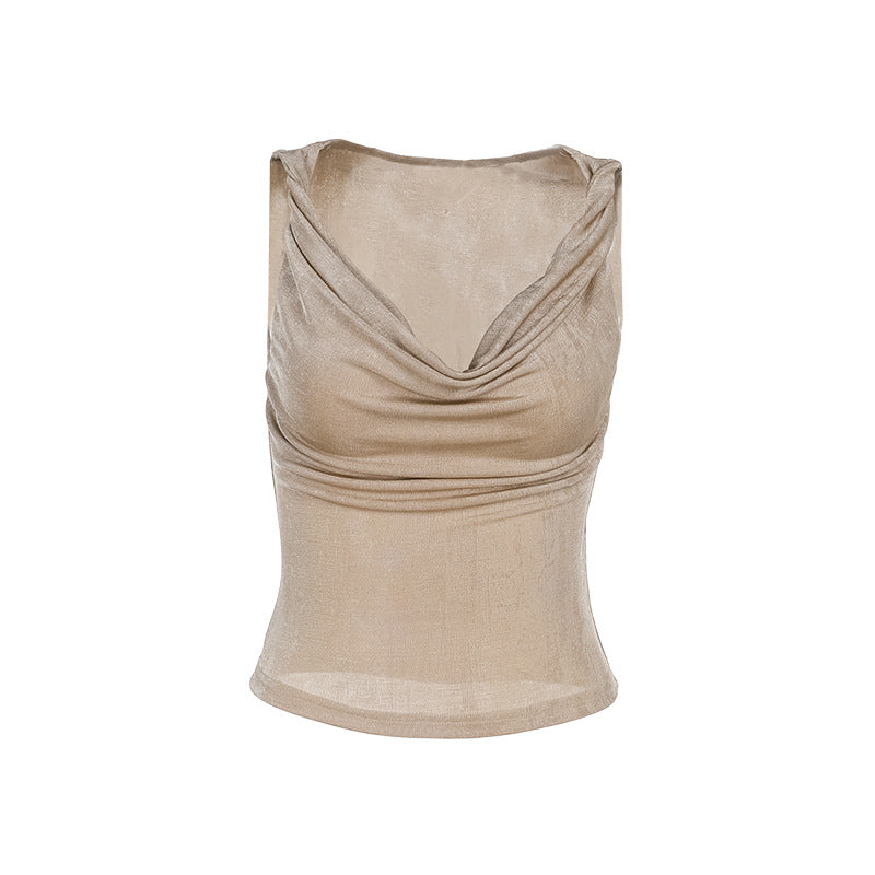 Sexy Solid Color Bobbi Pocket Collar Top Summer Sleeveless Small Vest
