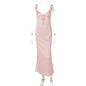 Summer Sexy V neck Lace Strap Satin Dress Sleeveless Self Tie Dress Women