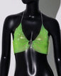 Women Clothing Sweet Spicy Top Wall Mounted Sling Fishnet Rhinestone Camisole Summer Dopamine Sling