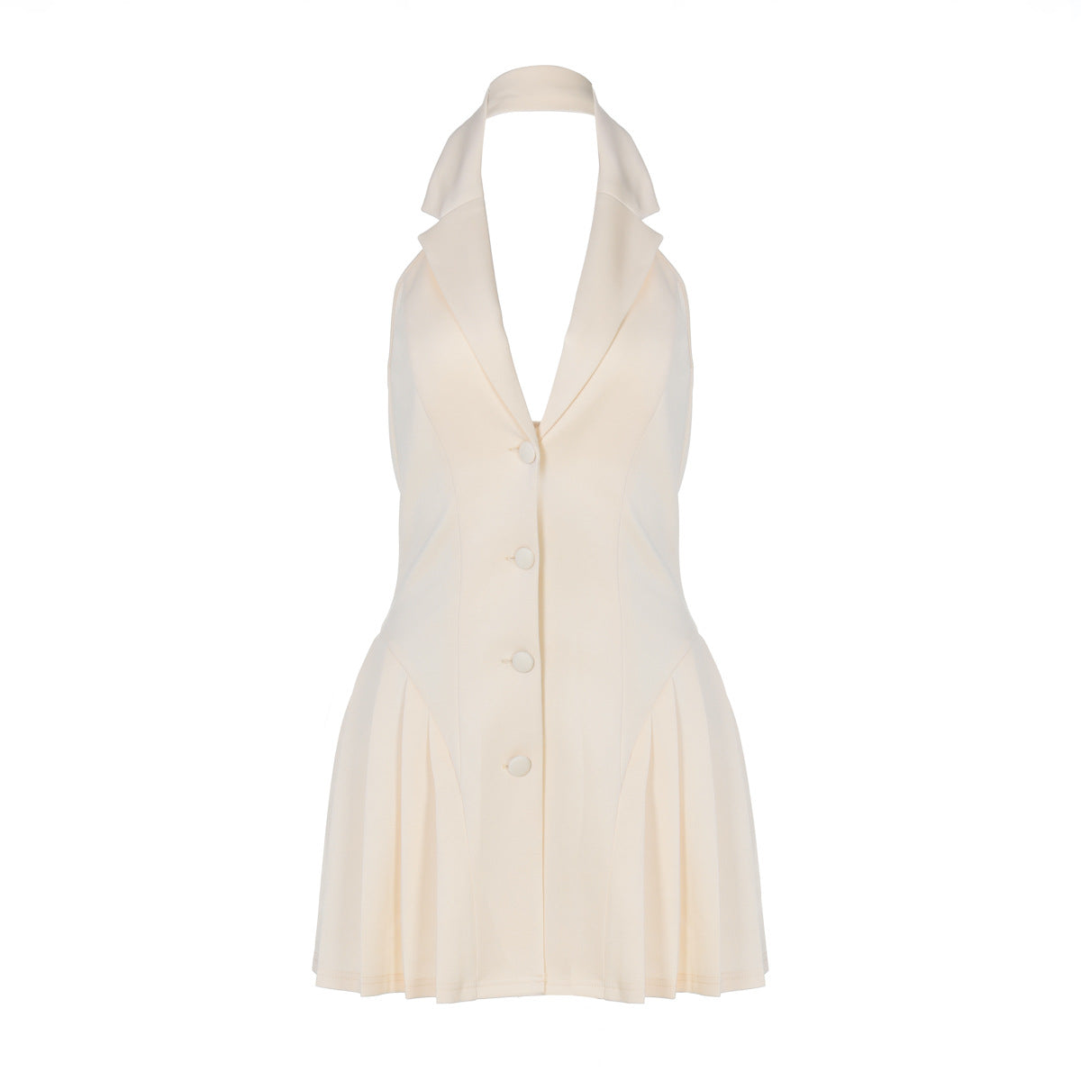 Women Clothing Summer Halter Sexy Deep V Plunge Collar Cardigan Ruffled Dress