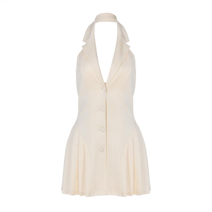 Women Clothing Summer Halter Sexy Deep V Plunge Collar Cardigan Ruffled Dress