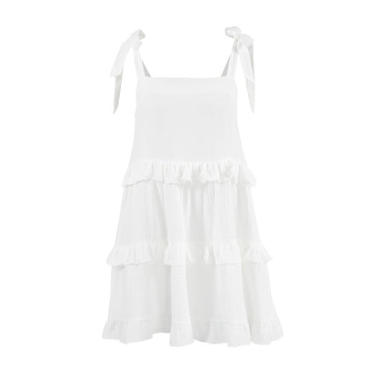 Summer Thin Pure Cotton Nightdress Tied Lotus Leaf Design Can Be Worn outside Ladies Homewear