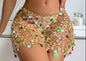 Hollow Out Cutout Rhinestone Body Cha Nightclubs Stage Performance Sexy Sling Color Chain Suit