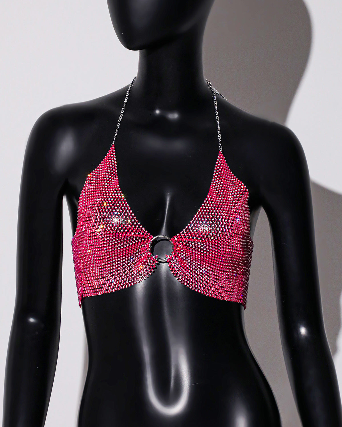 Women Clothing Sweet Spicy Top Wall Mounted Sling Fishnet Rhinestone Camisole Summer Dopamine Sling