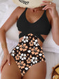 Bikini Printing Hollow Out Cutout Out Tied Sexy Siamese Bikini Swimsuit Swimwear Women