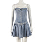 Women Clothing Corset Belt Sexy Sexy Pleated Off Shoulder Stretch Denim Dress