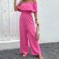 Summer Wide Leg Pants Off Shoulder Solid Color Trousers Jumpsuit