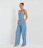 Spring Summer Denim Sequ Tube Top Wide Leg Pants Suit