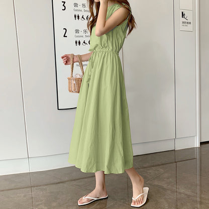 Retro Dress Women Summer Gentle Elegant Can Waist Trimming Loose plus Size Cotton Linen Large Swing Dress