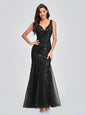 Evening Dress V neck Tulle Embroidered Sequ Sexy Mermaid Prom Dress Women Formal Dress