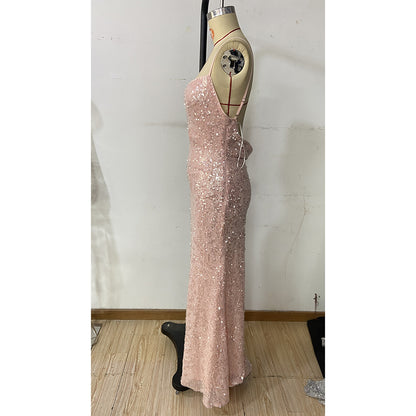 Spring Summer Women Clothing Light Luxury High Grade Dress Sequined Hip Toast Dress Evening Dress