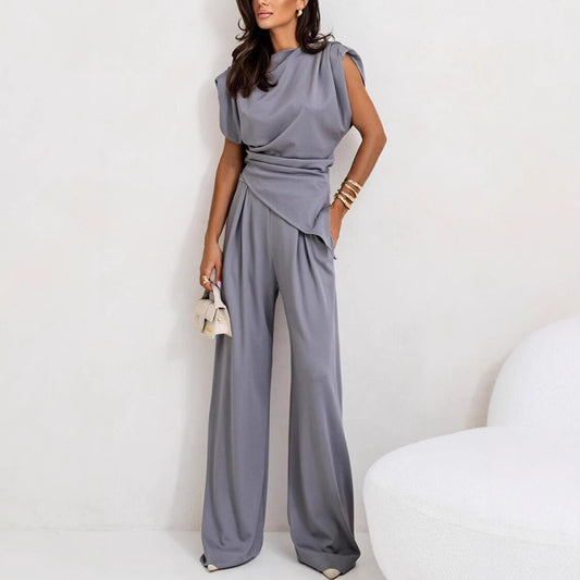 Summer Solid Color Irregular Asymmetric Two Piece Sets Women
