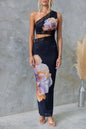 One Shoulder Printed Voile Lace Slim Sexy Dress Women