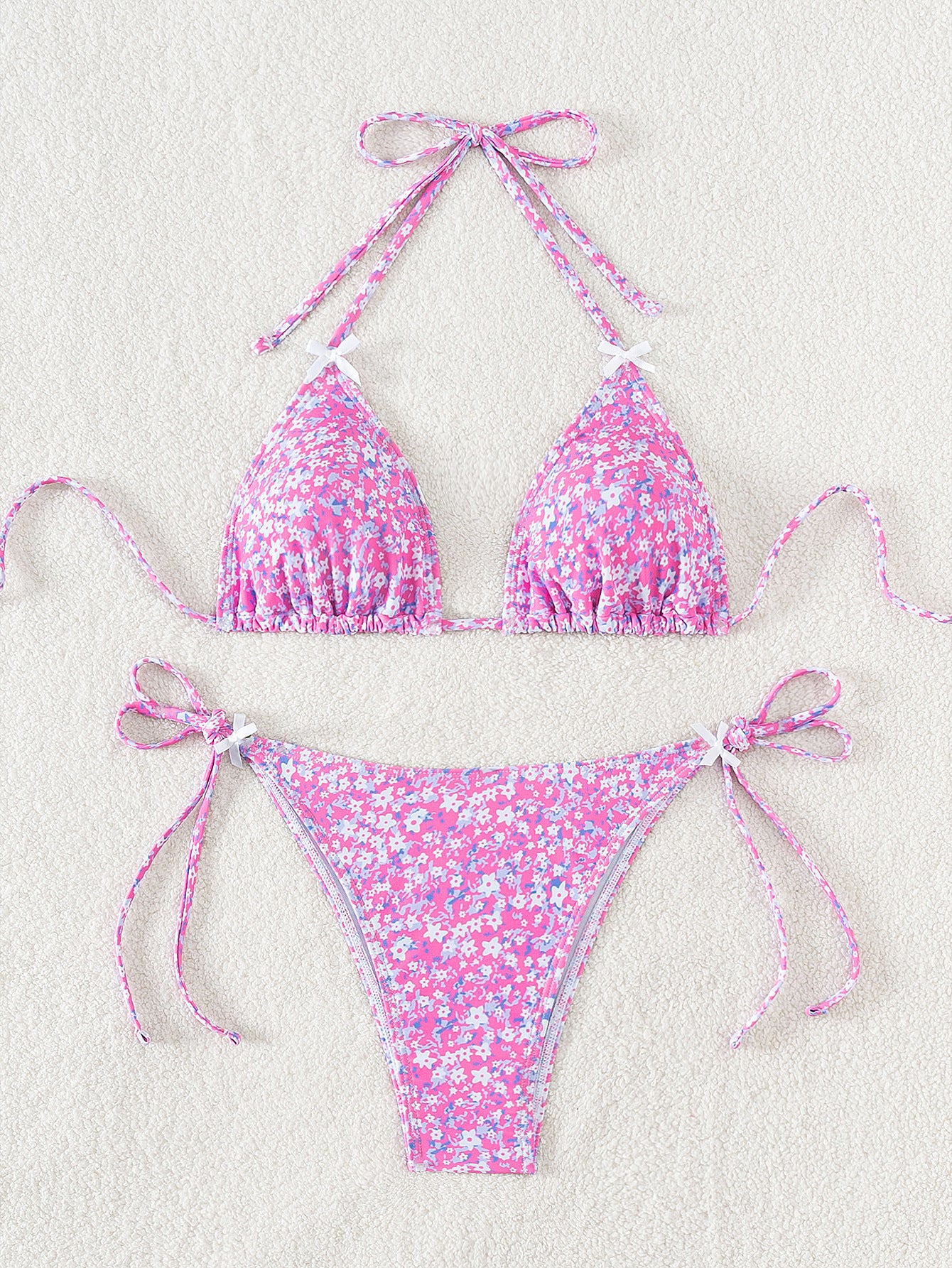 Bikini Floral Bow Lace up Sexy Bikini Swimsuit Swimwear Women