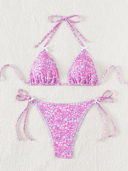 Bikini Floral Bow Lace up Sexy Bikini Swimsuit Swimwear Women