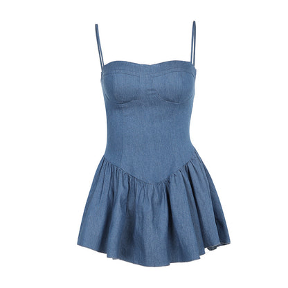 Summer Sexy Hip Elegant Spicy Girl Imitation Denim Dress Women