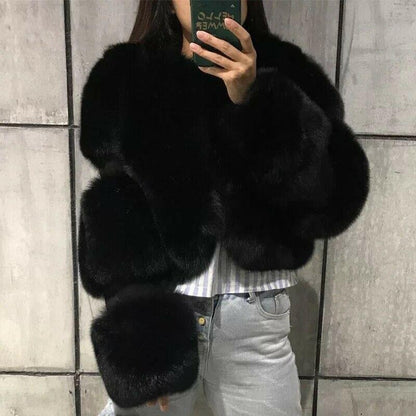 Haining Fur Coat Women Clothing Faux Fur Women Coat Collared Patchwork Artificial Fur