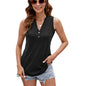 Spring Summer Solid Color V Neck Button Loose Sleeveless Vest T Shirt