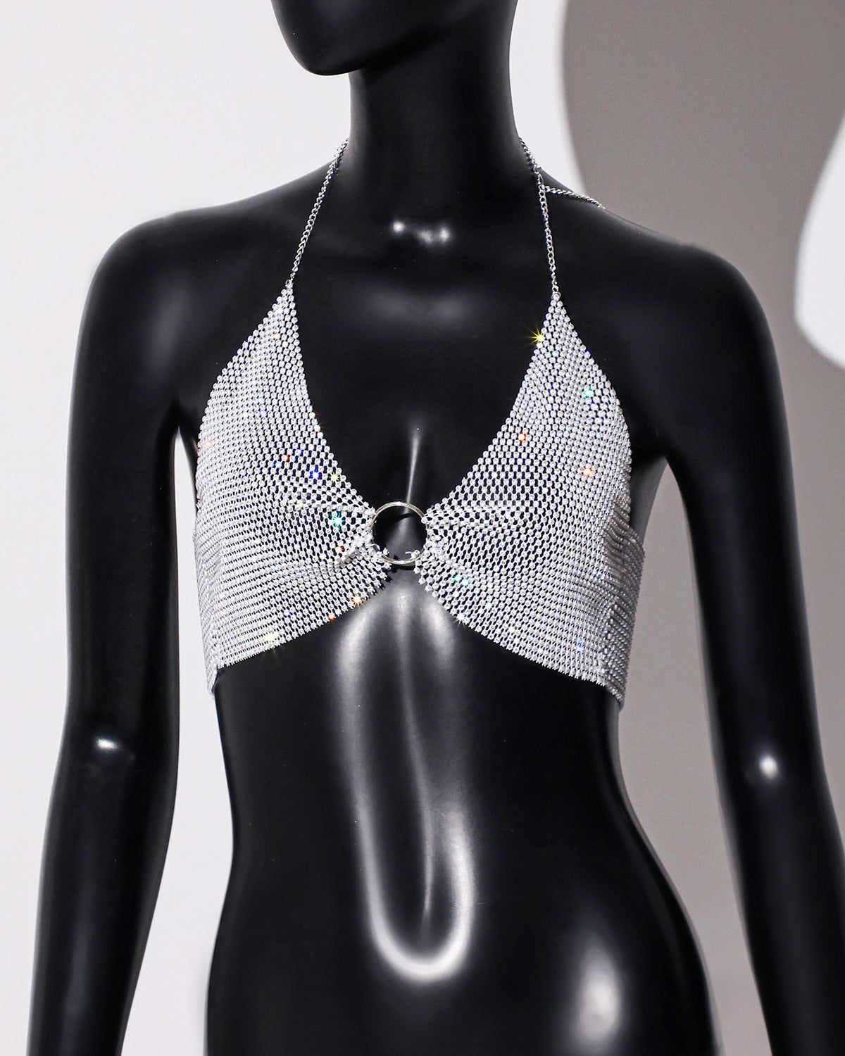 Women Clothing Sweet Spicy Top Wall Mounted Sling Fishnet Rhinestone Camisole Summer Dopamine Sling