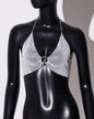 Women Clothing Sweet Spicy Top Wall Mounted Sling Fishnet Rhinestone Camisole Summer Dopamine Sling