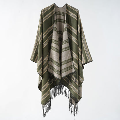 Shawl Autumn Winter Cashmere Like Striped Shawl Women Cloak