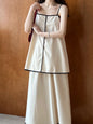 Loose Idle Summer Color Contrast Sling Big Hem Skirt Two Piece Set