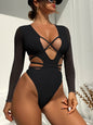 Women Solid Color Long Sleeve One Piece Swimsuit Sexy Bikini
