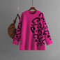 Knitted Brocade Sweater Women Autumn Winter round Neck Pullover Leopard Print Long Sleeve Mid Length Bottoming Shirt