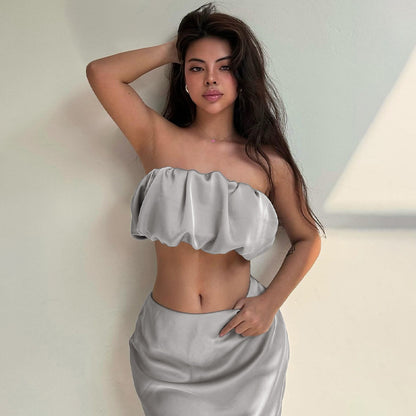 Women Clothing Summer Classic Horizontal Bra Top Slim Skirt Set