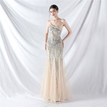 Dress Craft Beading Positioning Floral Sequin Stitching Mesh High End Evening Dress