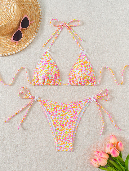 Bikini Floral Bow Lace up Sexy Bikini Swimsuit Swimwear Women