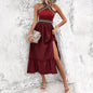 Women Clothing Summer Elegant Halter High Waist Dress